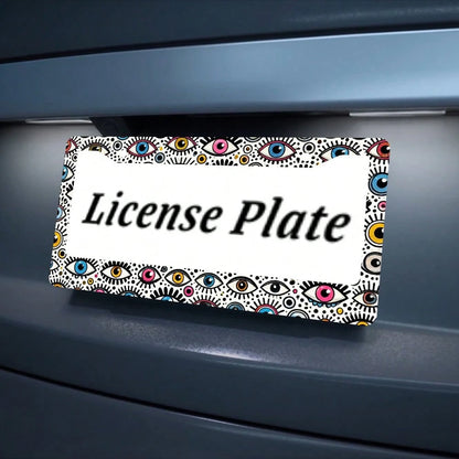 A License Plate Holder With An Evil Eye Design, Made Of Rust-Resistant Material, Equipped With Dual Mounting Holes And Screws, Suitable For Front And Rear License Plates. This Universal License Plate