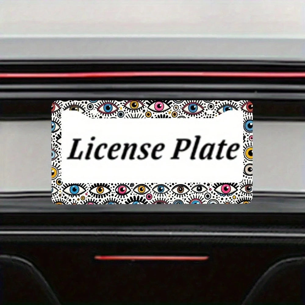A License Plate Holder With An Evil Eye Design, Made Of Rust-Resistant Material, Equipped With Dual Mounting Holes And Screws, Suitable For Front And Rear License Plates. This Universal License Plate