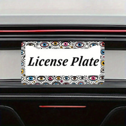 A License Plate Holder With An Evil Eye Design, Made Of Rust-Resistant Material, Equipped With Dual Mounting Holes And Screws, Suitable For Front And Rear License Plates. This Universal License Plate