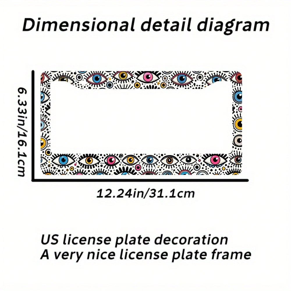 A License Plate Holder With An Evil Eye Design, Made Of Rust-Resistant Material, Equipped With Dual Mounting Holes And Screws, Suitable For Front And Rear License Plates. This Universal License Plate