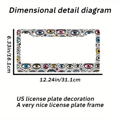 A License Plate Holder With An Evil Eye Design, Made Of Rust-Resistant Material, Equipped With Dual Mounting Holes And Screws, Suitable For Front And Rear License Plates. This Universal License Plate