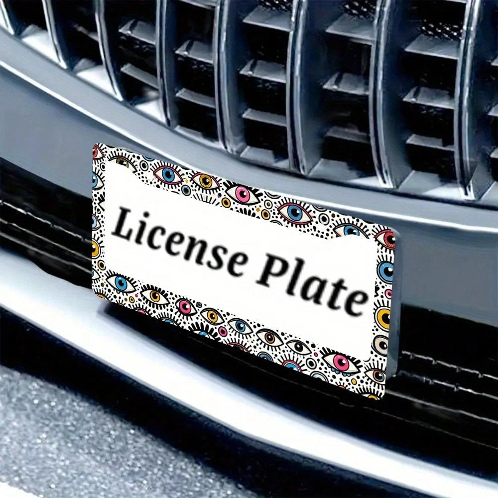 A License Plate Holder With An Evil Eye Design, Made Of Rust-Resistant Material, Equipped With Dual Mounting Holes And Screws, Suitable For Front And Rear License Plates. This Universal License Plate