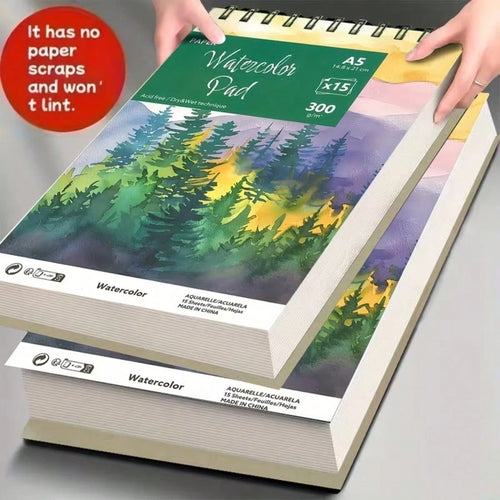 A5 Watercolor Pad 15 Sheets| 300gsm Acid-Free Paper| No Paper Scraps & Lint-Free| Spiral Bound Sketchbook| Back To School Art Supplies For Painting & Sketching| Student Art Kit