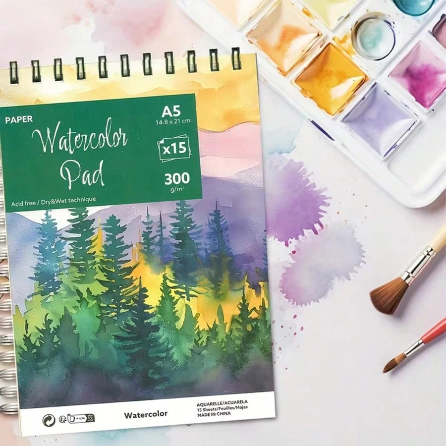 A5 Watercolor Pad 15 Sheets| 300gsm Acid-Free Paper| No Paper Scraps & Lint-Free| Spiral Bound Sketchbook| Back To School Art Supplies For Painting & Sketching| Student Art Kit