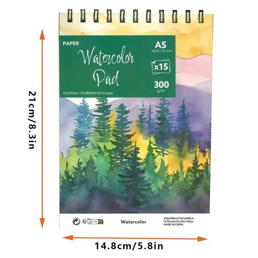 A5 Watercolor Pad 15 Sheets| 300gsm Acid-Free Paper| No Paper Scraps & Lint-Free| Spiral Bound Sketchbook| Back To School Art Supplies For Painting & Sketching| Student Art Kit