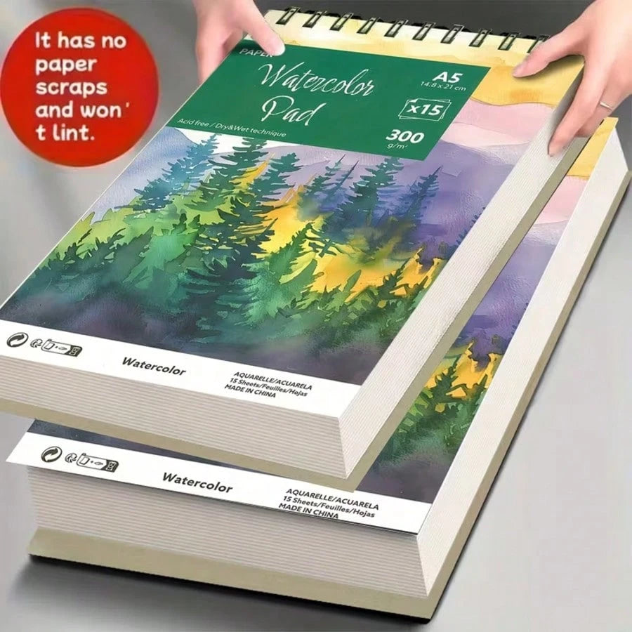 A5 Watercolor Pad 15 Sheets| 300gsm Acid-Free Paper| No Paper Scraps & Lint-Free| Spiral Bound Sketchbook| Back To School Art Supplies For Painting & Sketching| Student Art Kit