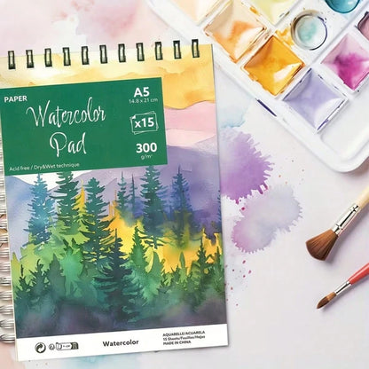 A5 Watercolor Pad 15 Sheets| 300gsm Acid-Free Paper| No Paper Scraps & Lint-Free| Spiral Bound Sketchbook| Back To School Art Supplies For Painting & Sketching| Student Art Kit