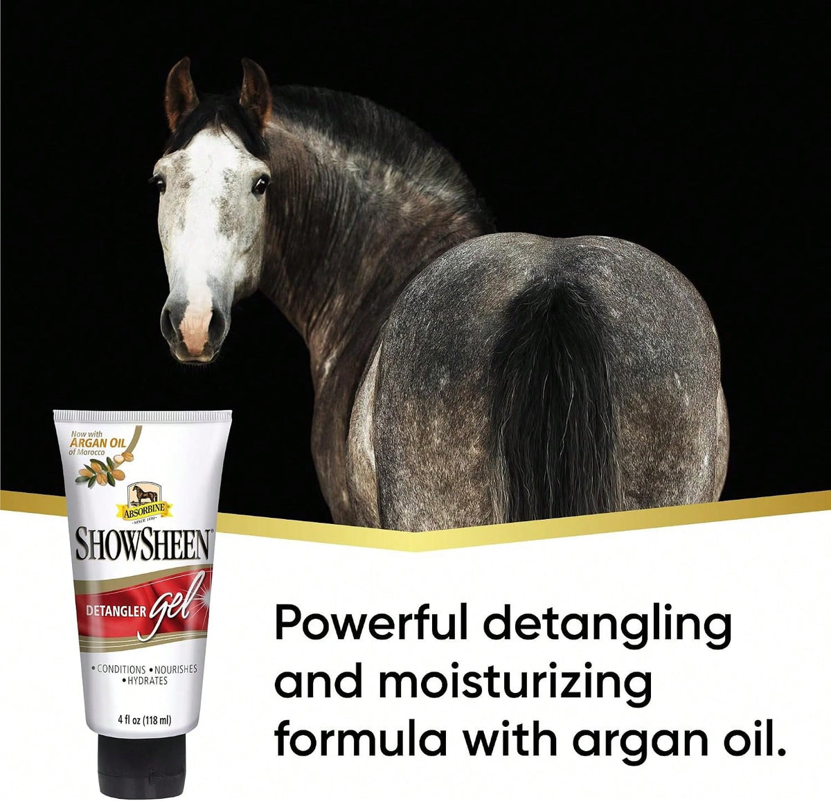 Absorbine ShowSheen Detangler Gel For Coat, Mane &Amp; Tail, Moroccan Argan Oil, Tackles Toughest Knots On Horses, Dogs &Amp; Livestock, 4oz