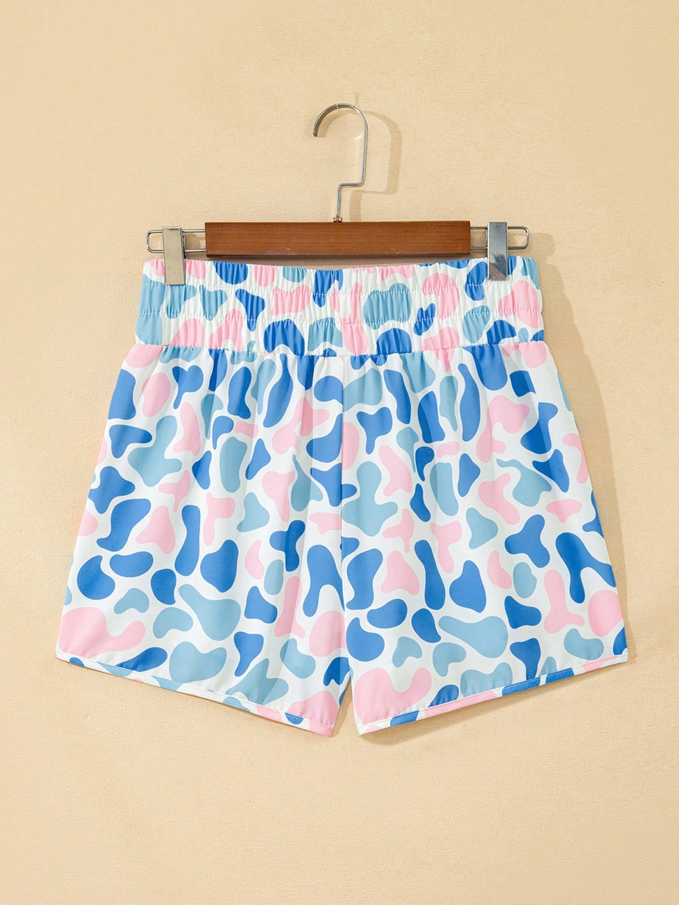 Acelitt Blue Camouflage High Waist Pleated Women's Sports Shorts With Side Pockets Suitable For Sports And Outings Vacation Summer, Athleisure