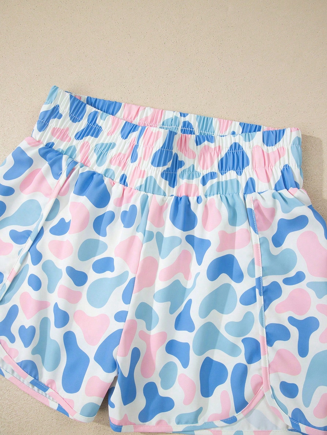 Acelitt Blue Camouflage High Waist Pleated Women's Sports Shorts With Side Pockets Suitable For Sports And Outings Vacation Summer, Athleisure