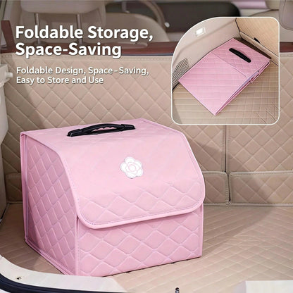 AD Premium Car Trunk Storage Box, Quilted Foldable Car Organizer Box, Multi-Functional Storage Container, Practical & Cute Bow Design, Available In Pink & Black