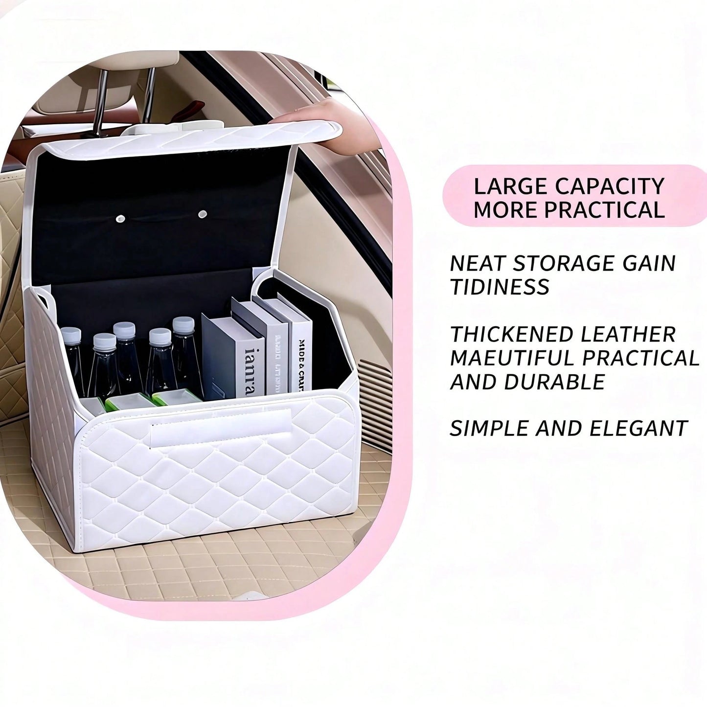 AD Premium Car Trunk Storage Box, Quilted Foldable Car Organizer Box, Multi-Functional Storage Container, Practical & Cute Bow Design, Available In Pink & Black