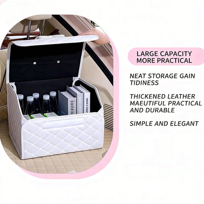 AD Premium Car Trunk Storage Box, Quilted Foldable Car Organizer Box, Multi-Functional Storage Container, Practical & Cute Bow Design, Available In Pink & Black
