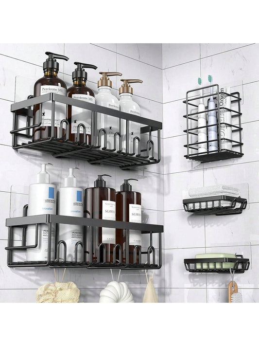 Adhesive Shower Caddy, 5 Pack Rustproof Stainless Steel Bath Organizers With Large Capacity, No Drilling Shelves For Bathroom Storage & Home Decor