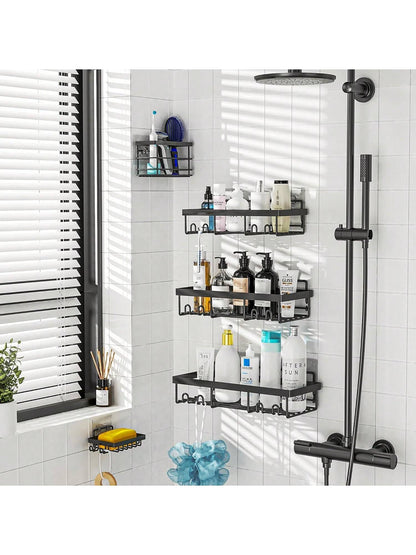 Adhesive Shower Caddy, 5 Pack Rustproof Stainless Steel Bath Organizers With Large Capacity, No Drilling Shelves For Bathroom Storage & Home Decor