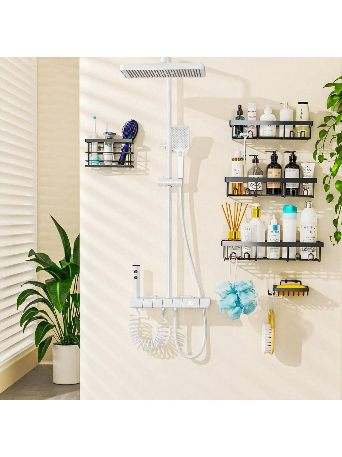 Adhesive Shower Caddy, 5 Pack Rustproof Stainless Steel Bath Organizers With Large Capacity, No Drilling Shelves For Bathroom Storage & Home Decor