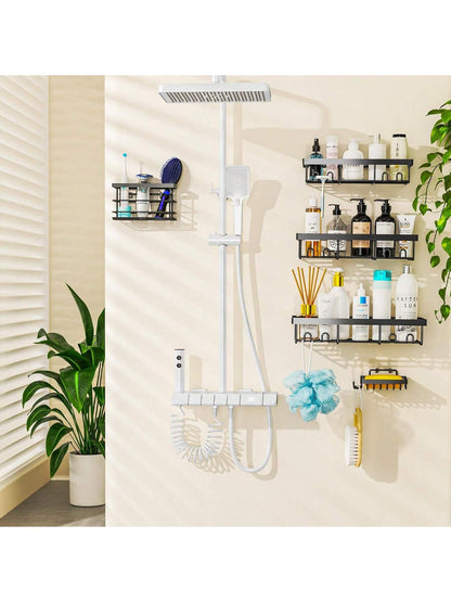 Adhesive Shower Caddy, 5 Pack Rustproof Stainless Steel Bath Organizers With Large Capacity, No Drilling Shelves For Bathroom Storage & Home Decor