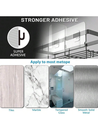 Adhesive Shower Caddy, 5 Pack Rustproof Stainless Steel Bath Organizers With Large Capacity, No Drilling Shelves For Bathroom Storage & Home Decor