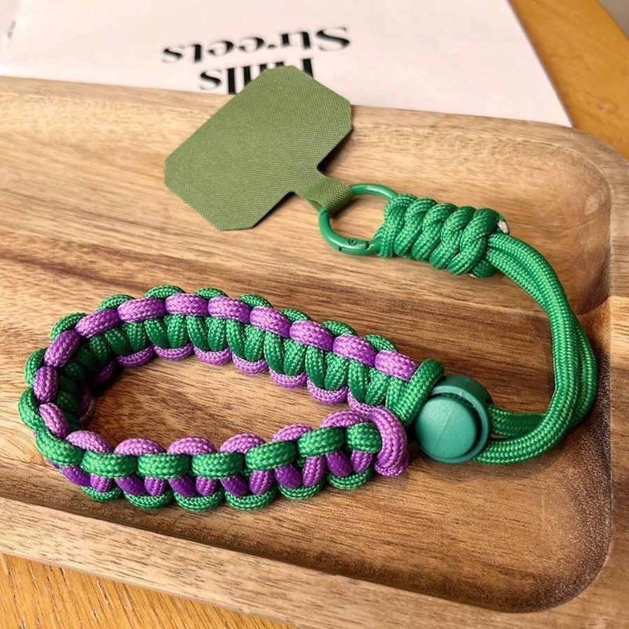 Adjustable Phone Lanyard Woven Pendant Wristband Short Strap Case Hanging Decor, Minimalist Thickened Dopamine Colorblock CCD Keychain Camera Phone Anti-Lost Anti-Drop Strap For Women And Men (All Bra