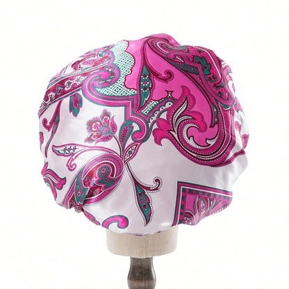 Adjustable Satin Double Layer Sleep Cap, Extra Large Printed Hair Protection Cap, Super Soft Women's Chemotherapy Cap