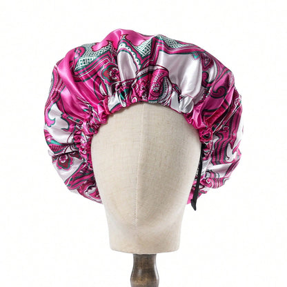 Adjustable Satin Double Layer Sleep Cap, Extra Large Printed Hair Protection Cap, Super Soft Women's Chemotherapy Cap