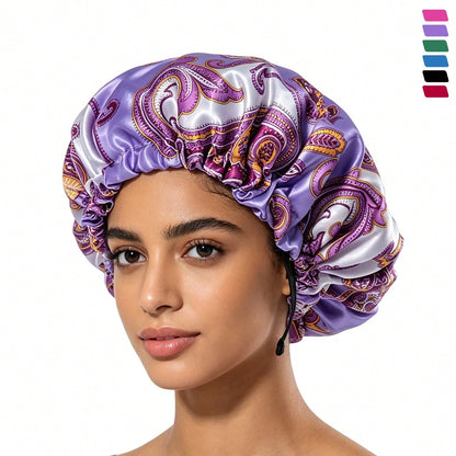 Adjustable Satin Double Layer Sleep Cap, Extra Large Printed Hair Protection Cap, Super Soft Women's Chemotherapy Cap