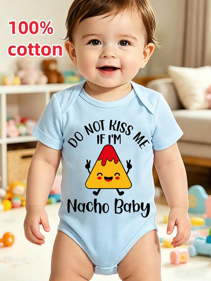 Adorable Cute Toddler Infant Baby Nacho Baby Cartoon Food Graphic Print Short Sleeve Crew Neck Bodysuit Summer Holiday Vacation Casual Wear