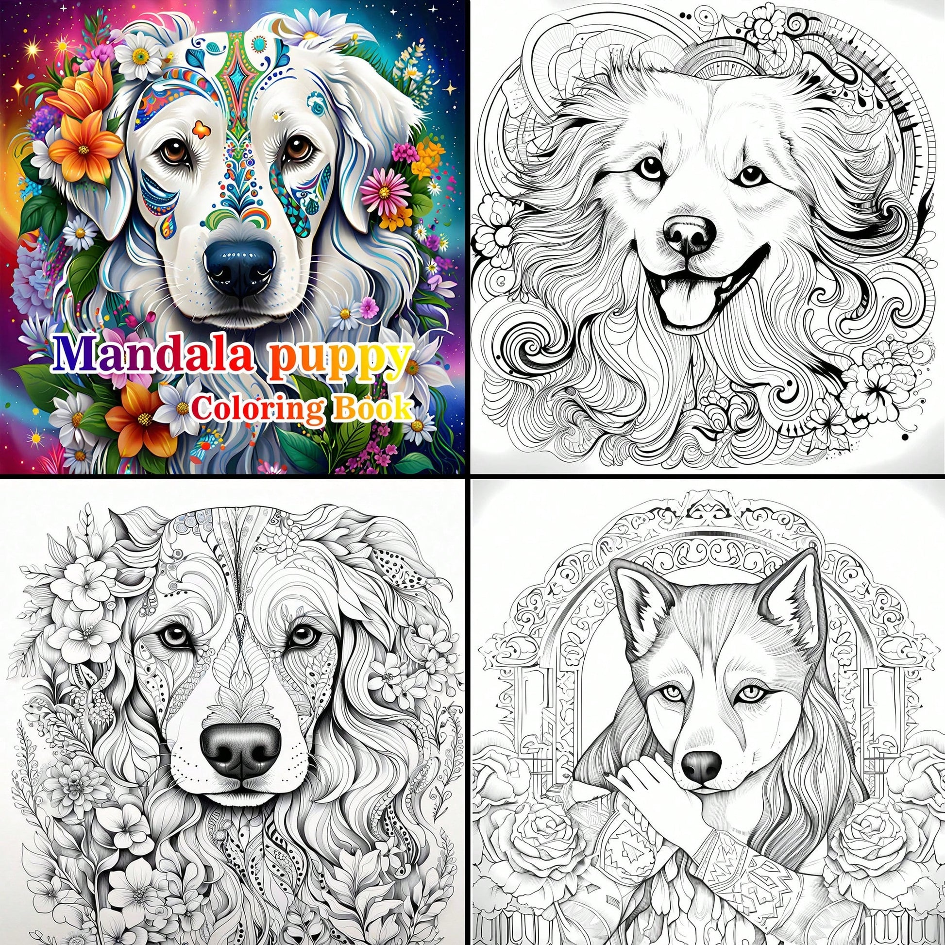 Adult And Teen Coloring Book- Mandala & Cute Puppy Theme, Blending Art And Nature Elements For A Vibrant Coloring Experience. Unique And Creative Style, Suitable For Daily Relaxation And Stress Relie