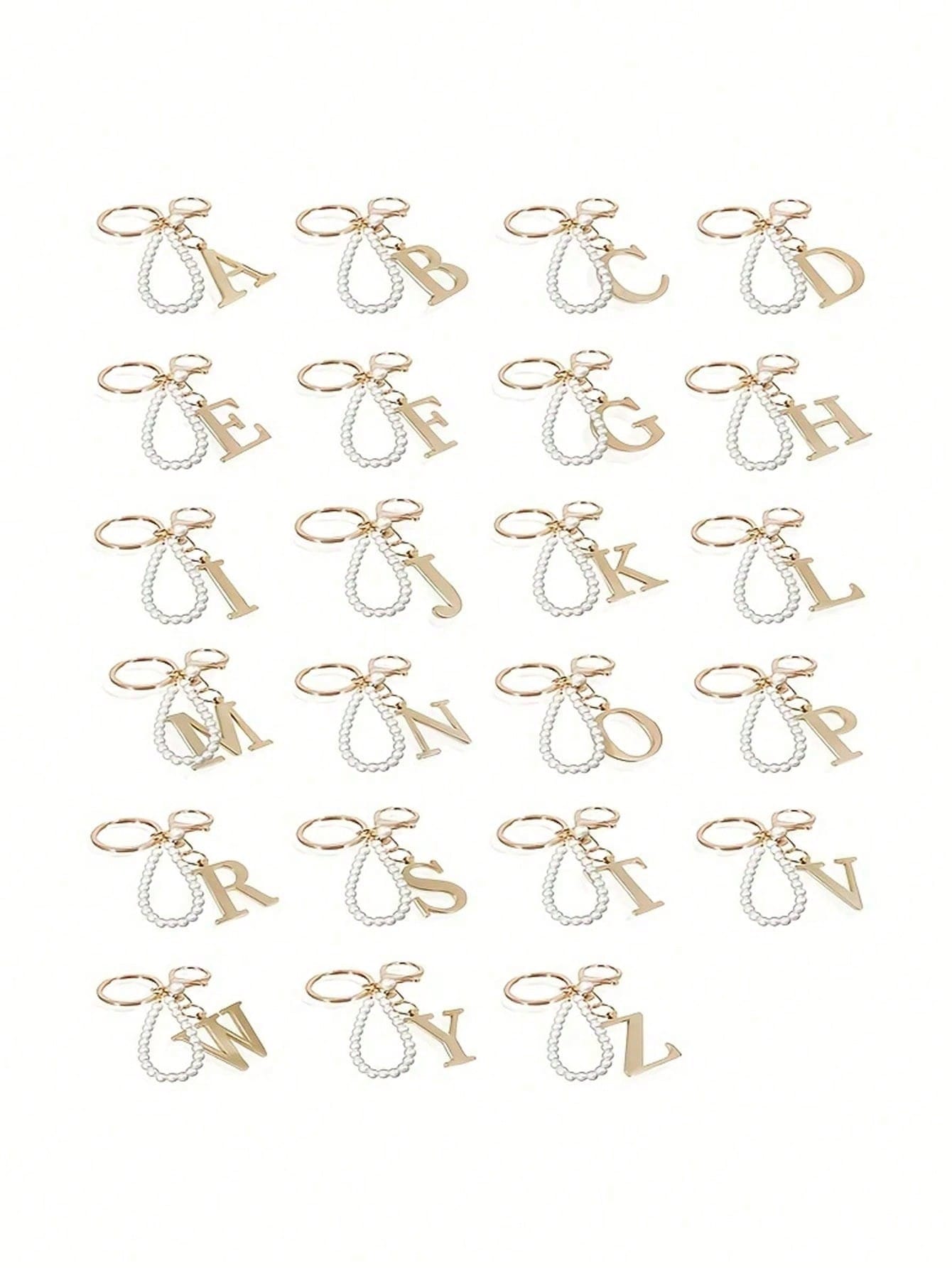 Advanced Elegant Golden Pearl Letter Keychain, Letters A-Z Three-Dimensional Pendant, Elegant Pearl Chain Flash Diamond Fashion Alloy Keychain Ring