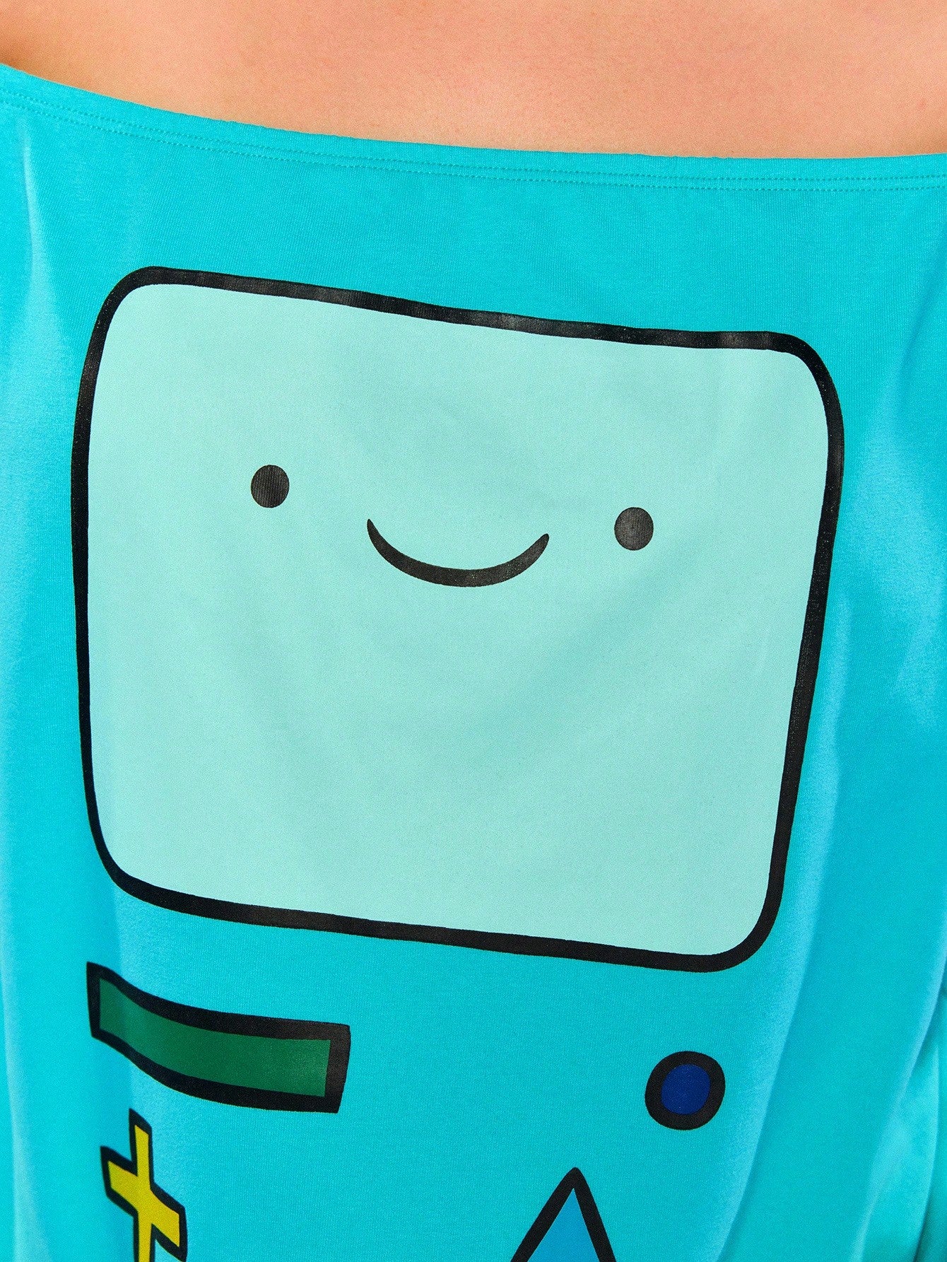 Adventure Time X ROMWE Spring/Summer Plus Size Women's Casual Cartoon Pattern Asymmetrical Shoulder Short Sleeve T-Shirt, Summer