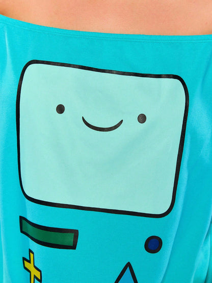 Adventure Time X ROMWE Spring/Summer Plus Size Women's Casual Cartoon Pattern Asymmetrical Shoulder Short Sleeve T-Shirt, Summer