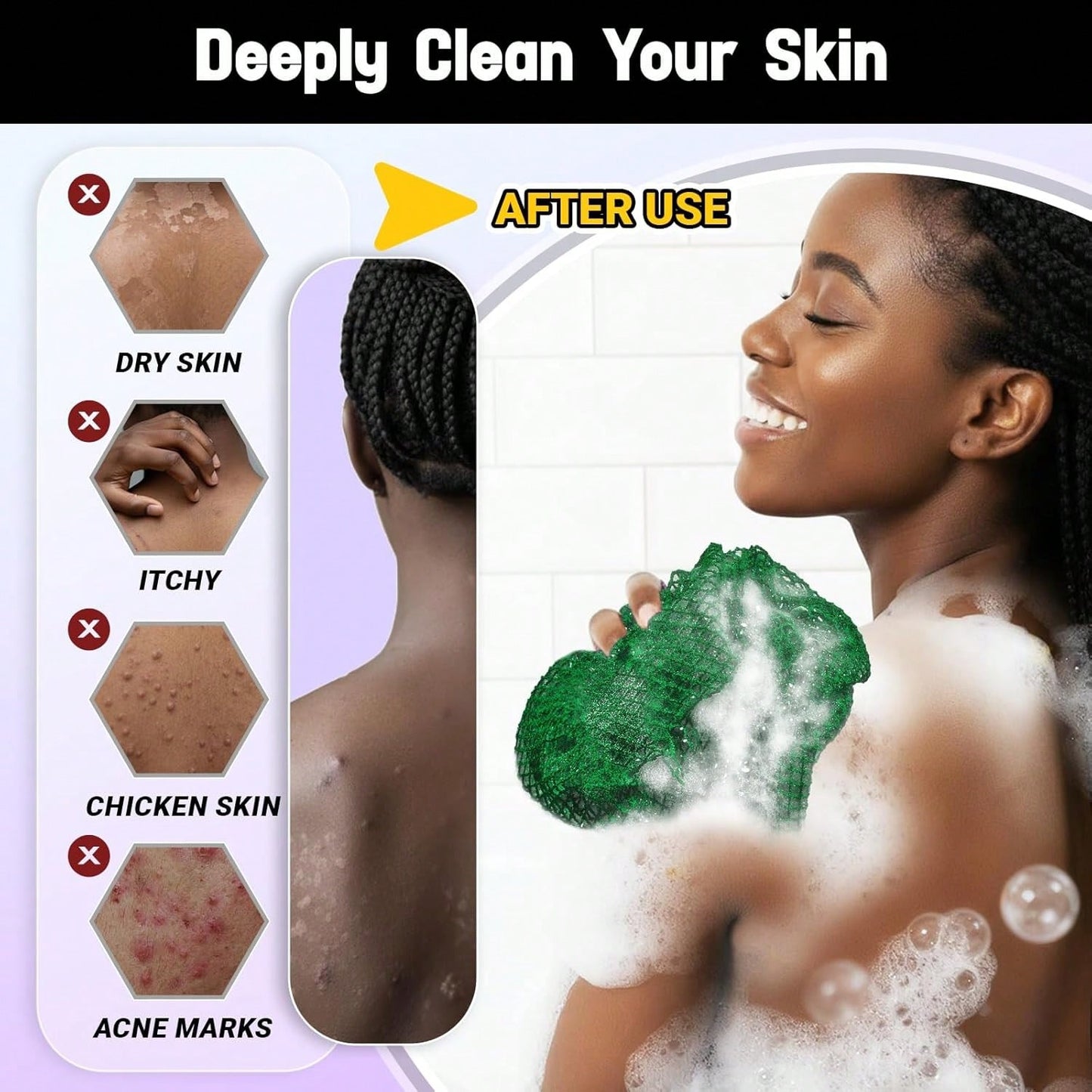 African Net Sponge Authentic 2 Pieces Gentle Exfoliating Body Scrubber Bath Sponges For All Skin Types, African Exfoliating Net Sponge With Handles Washcloth Loofah Bathing Accessories For Shower