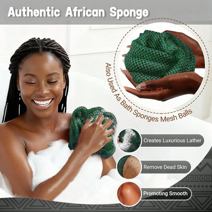 African Net Sponge Authentic 2 Pieces Gentle Exfoliating Body Scrubber Bath Sponges For All Skin Types, African Exfoliating Net Sponge With Handles Washcloth Loofah Bathing Accessories For Shower