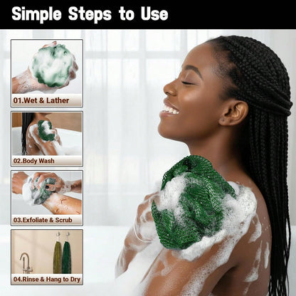 African Net Sponge Authentic 2 Pieces Gentle Exfoliating Body Scrubber Bath Sponges For All Skin Types, African Exfoliating Net Sponge With Handles Washcloth Loofah Bathing Accessories For Shower