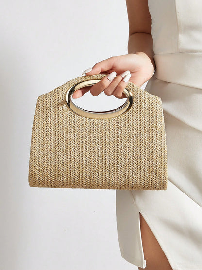 AIBBYDAR Women's Handbag, Khaki Fashion Woven Tote Bag, Holiday, Beach, Versatile Women's Crossbody Bag, Casual, Minimalist, Beach, Vacation Essential
