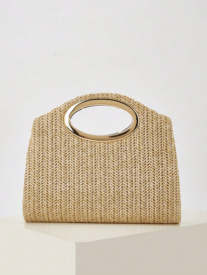 AIBBYDAR Women's Handbag, Khaki Fashion Woven Tote Bag, Holiday, Beach, Versatile Women's Crossbody Bag, Casual, Minimalist, Beach, Vacation Essential