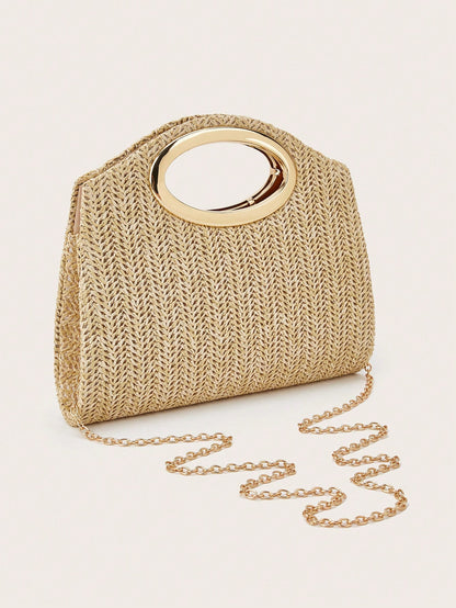 AIBBYDAR Women's Handbag, Khaki Fashion Woven Tote Bag, Holiday, Beach, Versatile Women's Crossbody Bag, Casual, Minimalist, Beach, Vacation Essential