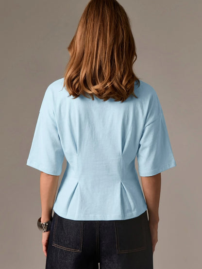 AiiRZ Women's Half Sleeve Cotton Peplum Top With Round Neckline And Relaxed Fit For Casual Spring Summer Wear