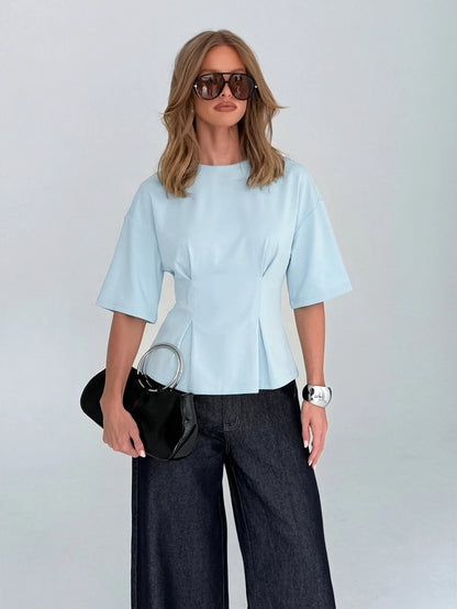 AiiRZ Women's Half Sleeve Cotton Peplum Top With Round Neckline And Relaxed Fit For Casual Spring Summer Wear