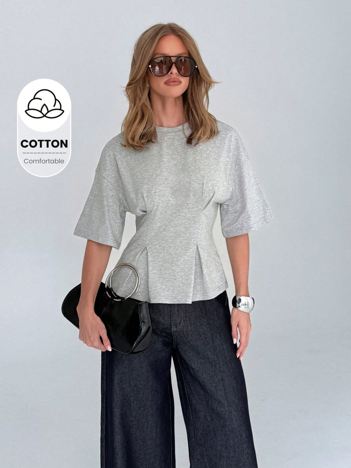 AiiRZ Women's Half Sleeve Cotton Peplum Top With Round Neckline And Relaxed Fit For Casual Spring Summer Wear