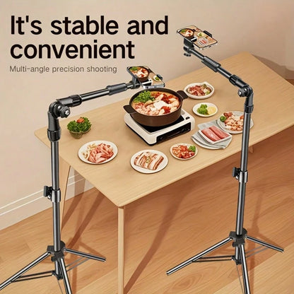 All-In-One Phone Tripod Stand With Flexible Arm- Professional Overhead Shooting Setup For Live Streaming, Video Recording, Content Creation, Foldable & 360° Rotatable