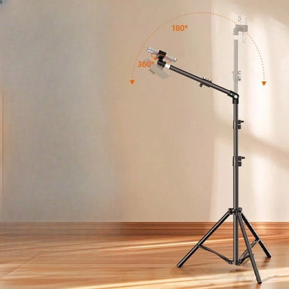 All-In-One Phone Tripod Stand With Flexible Arm- Professional Overhead Shooting Setup For Live Streaming, Video Recording, Content Creation, Foldable & 360° Rotatable