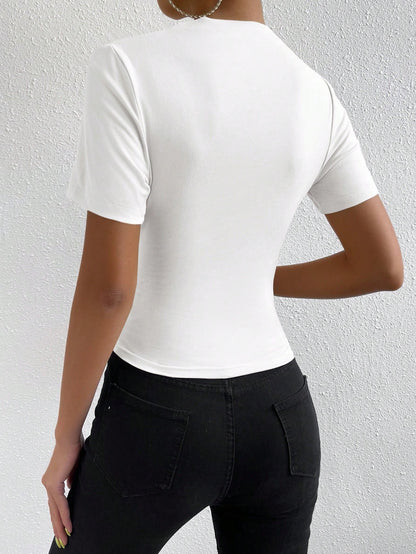 Allurite Solid Color Slim Fit T-Shirt With Stand Collar And Pleats Detail