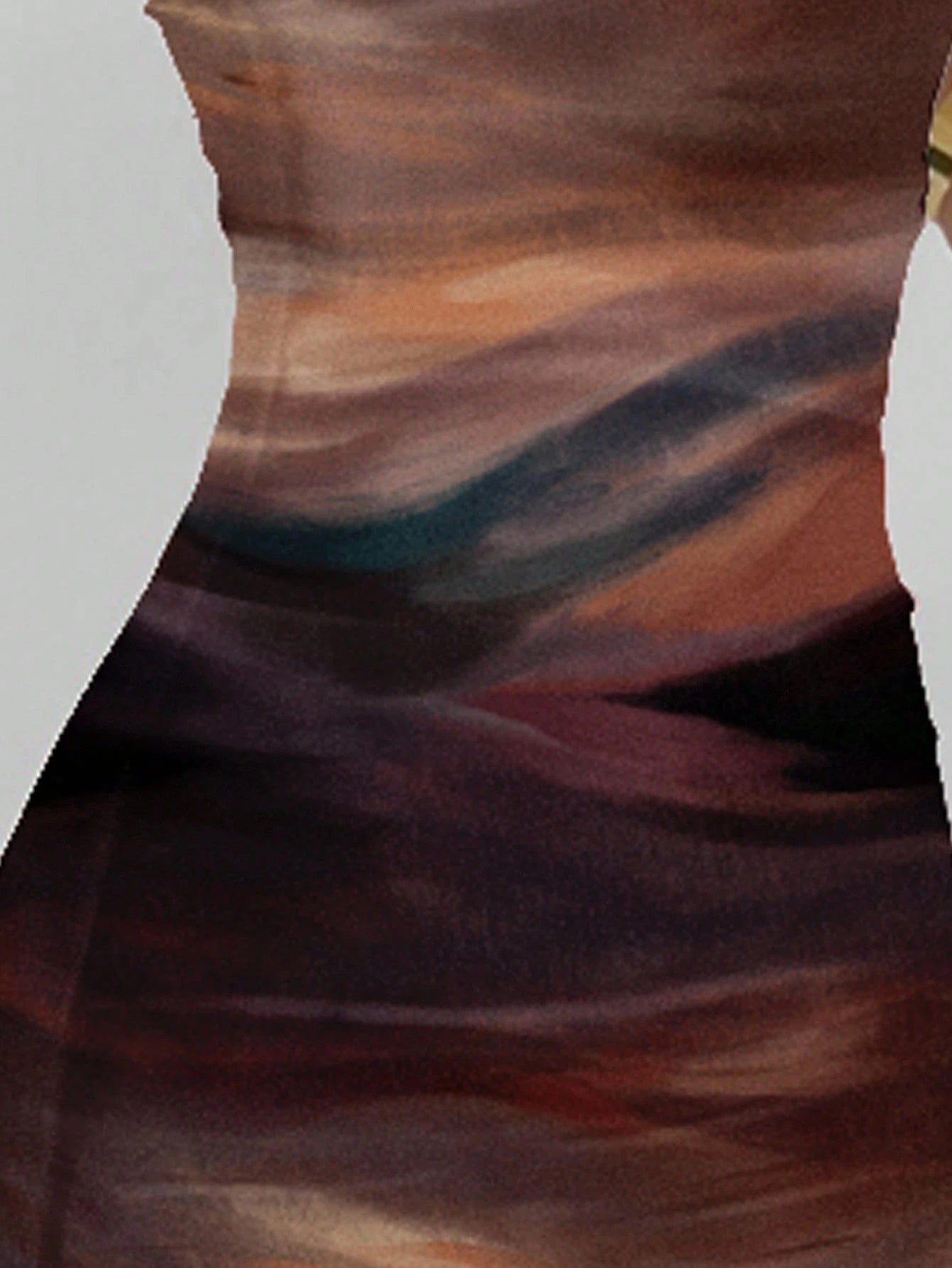 Aloruh Casual Elegant Abstract Pattern Brown Coffee Full Print Bandeau Bodycon Summer Dress, Suitable For Vacation, Party Chic