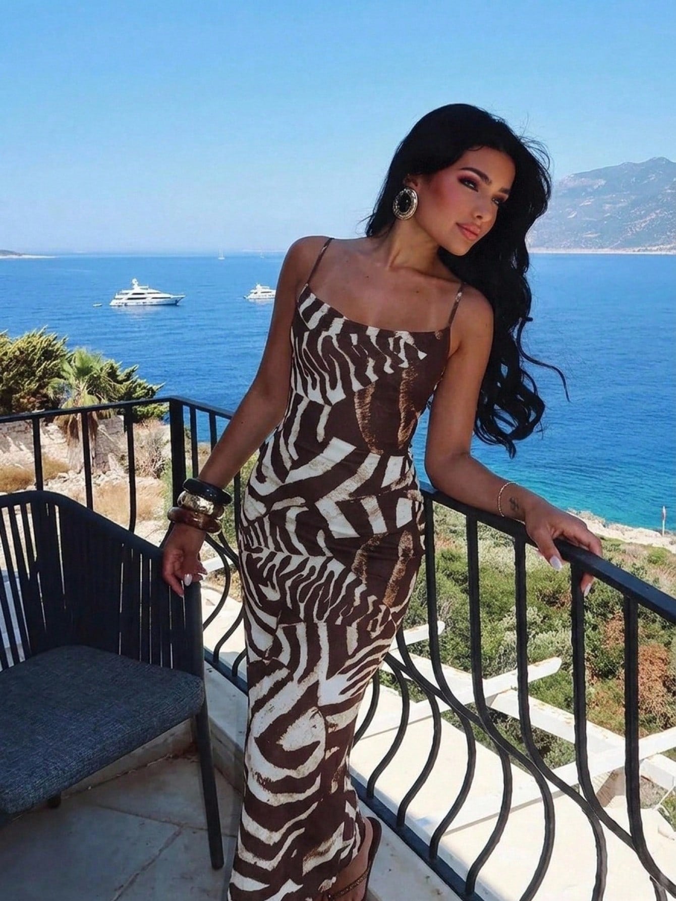 Aloruh Leopard Print Dress For Woman,White Animal Print,Summer,Casual,Holiday,Vacation,Holiday Beach Backless Beaded Halter Long Boho Outfits
