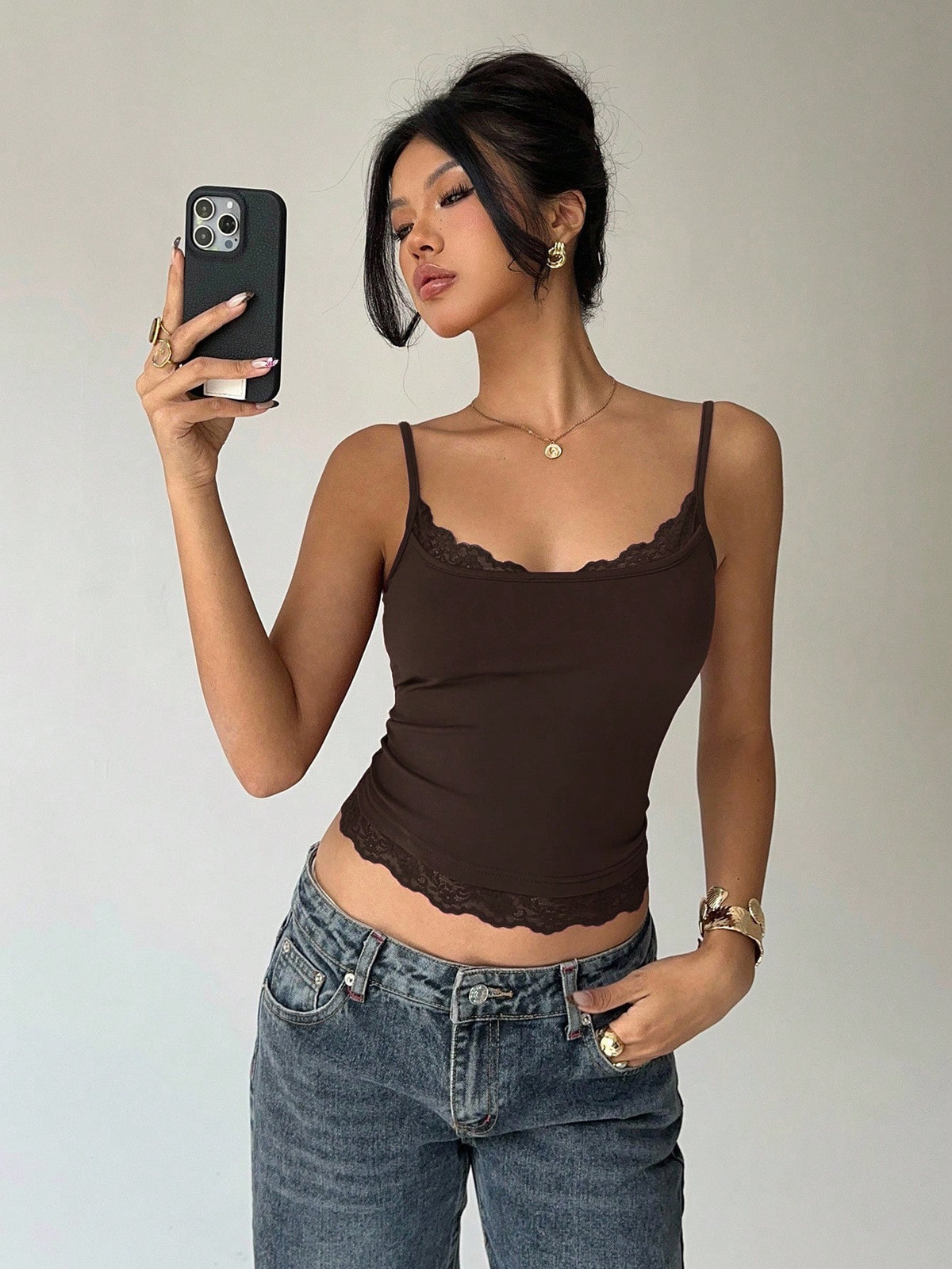 Aloruh Women Lace Trim Casual Versatile Daily Wear Camisole Top