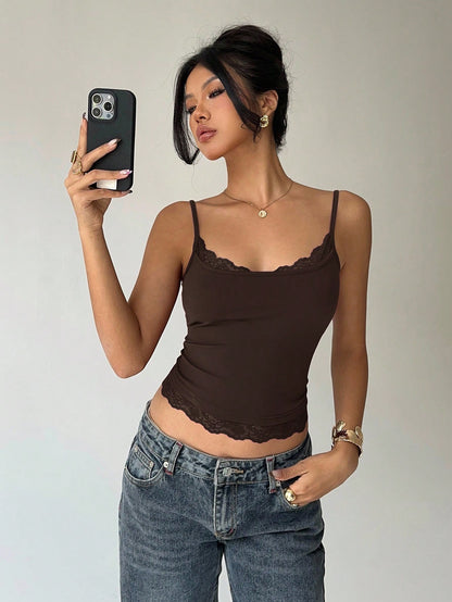 Aloruh Women Lace Trim Casual Versatile Daily Wear Camisole Top