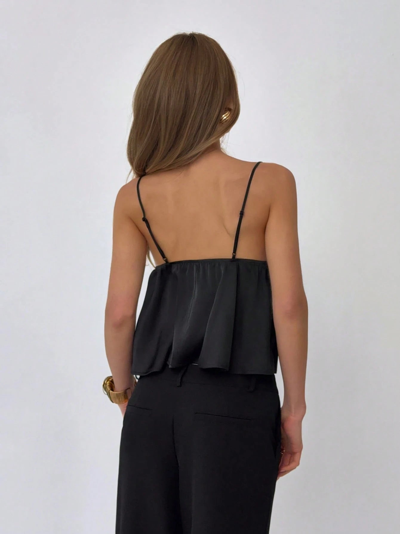 Aloruh Women's Solid Black Lace Trim Camisole, Spring/Summer,Summer Top Night Out Date Night Sexy