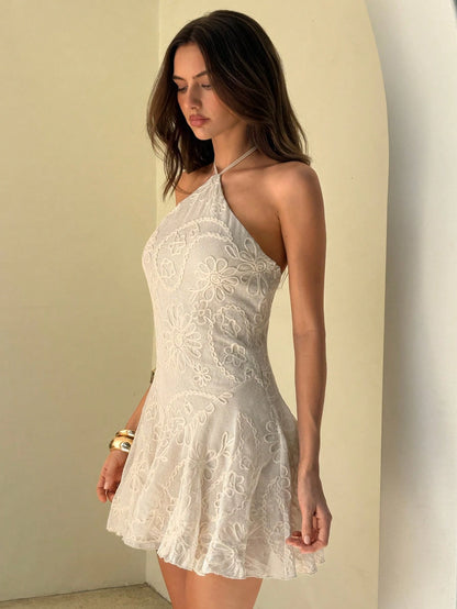 Aloruh Women's Spring/Summer New Embroidered A-Line Ruffle Hem Mini Dress For Vacation,Summer Dresses For Women
