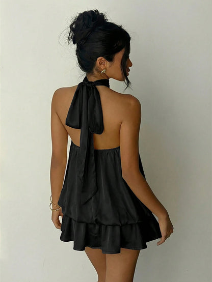 Aloruh Y2K Elegant Sexy Backless Ruffle Hem Dress For Music Festival, Concert, Vacation